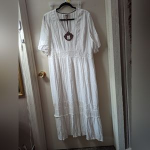 Boho, White, Maxi Dress, XXL
